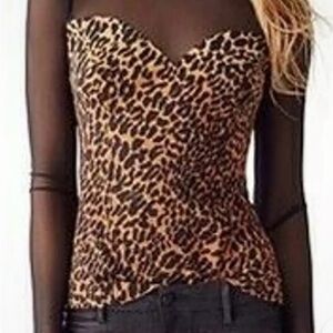 GUESS Long Sleeve Tulle Sheer Cheetah Print Top